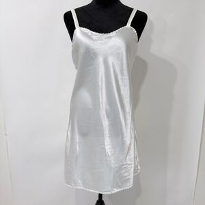 Vintage 80s 90s Body Chic Satin Slip Dress Chemise Ruffle Trim Tag L Fit M Ivory